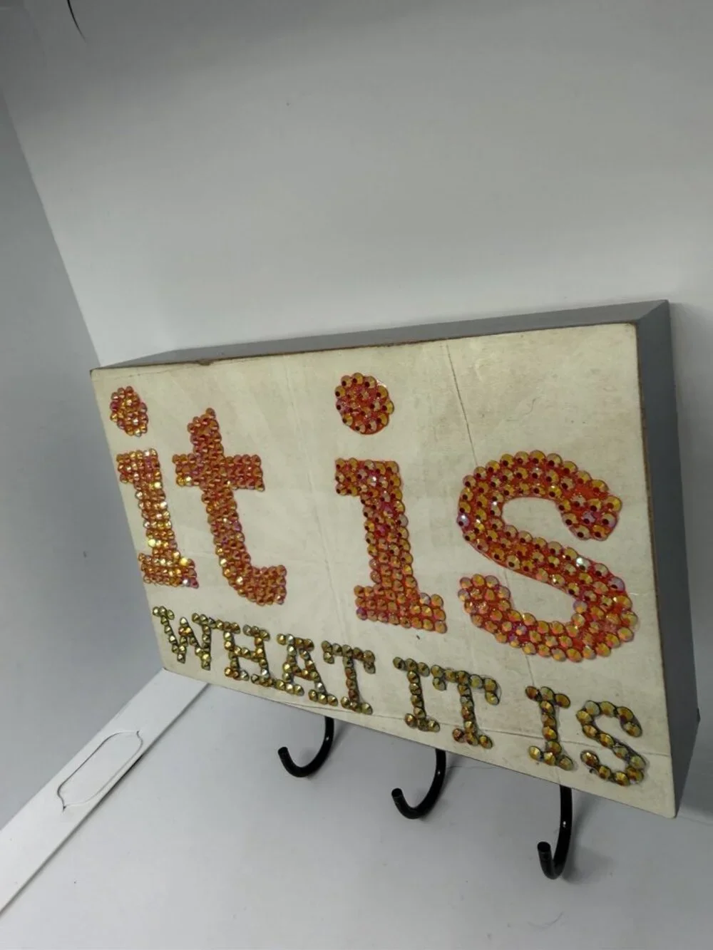Key Holder Wall Mount : It Is What It Is Handmade Bedazzled Diamond Art Beads